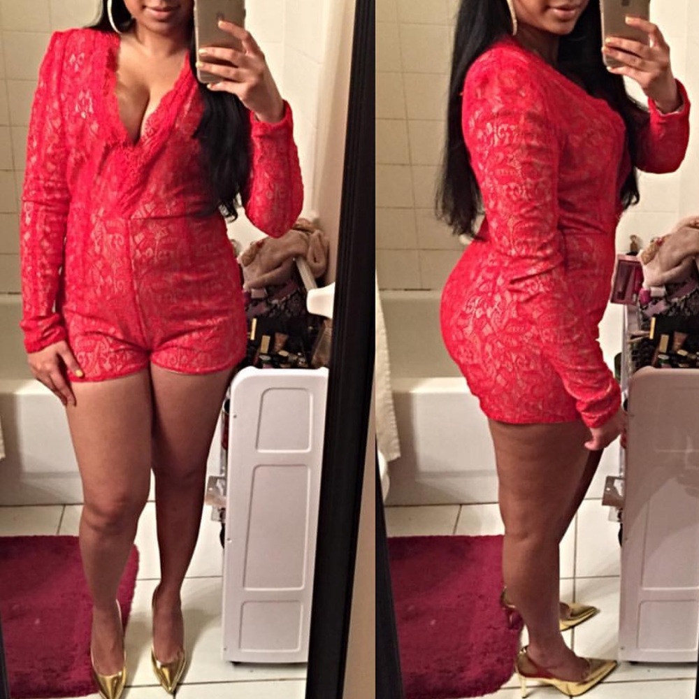 Bebe style red lace jumpsuit